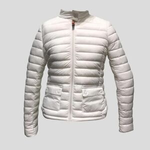 Save The Duck Blake Moto Jacket White Women’s Size 0 Vegan Water-Repellent